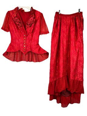 Xl Xxl Vintage 1990s Bustle Dress Costume Queen of Roses Red Opera Diva 1x